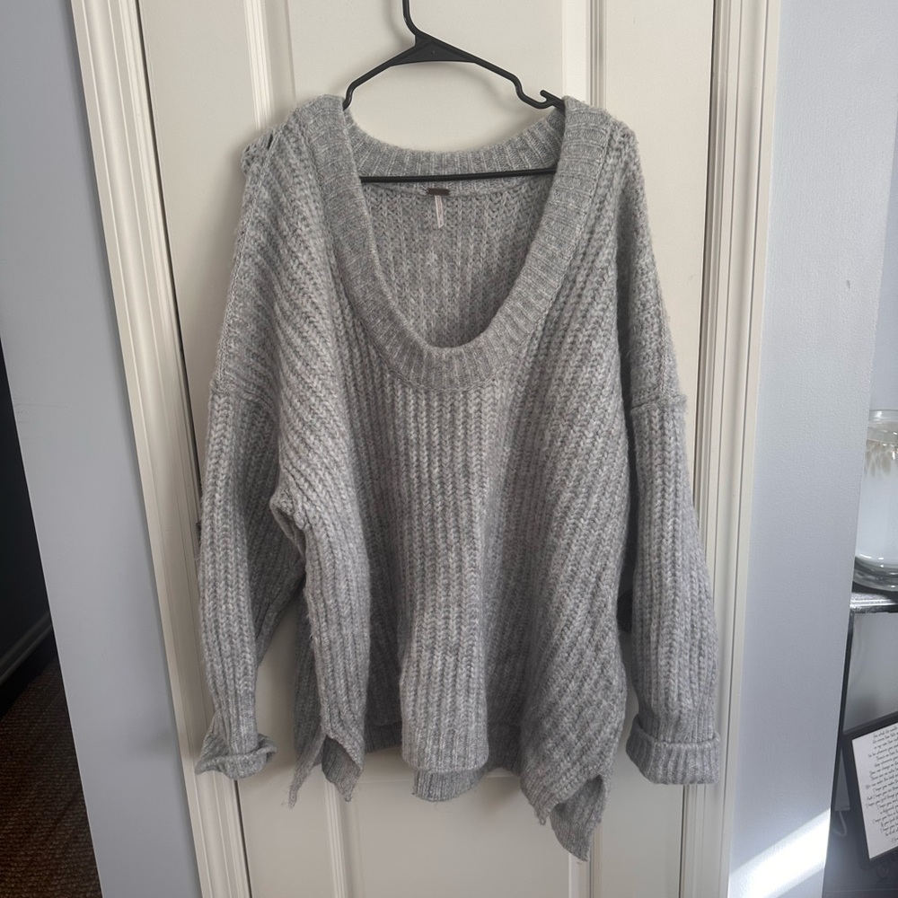 Free People Gray V-Neck Sweater